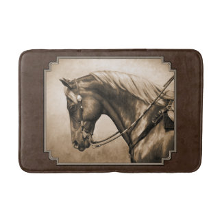 Old West Quarter Horse Sepia Brown Bathroom Mat
