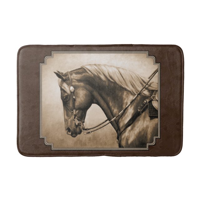 Old West Quarter Horse Sepia Brown Bathroom Mat (Front)