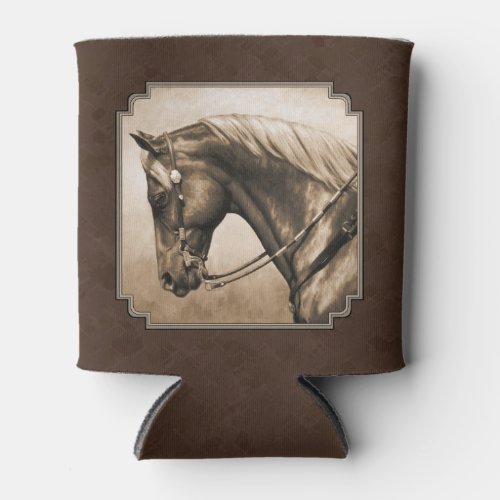 Old West Quarter Horse Sepia Brown Can Cooler