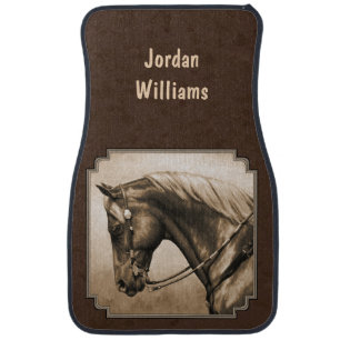 Old West Quarter Horse Sepia Brown Car Floor Mat