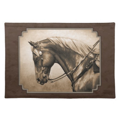 Old West Quarter Horse Sepia Brown Cloth Placemat