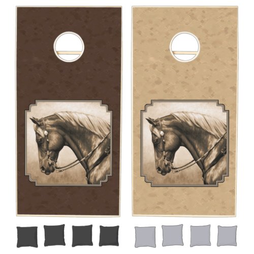 Old West Quarter Horse Sepia Brown Cornhole Set