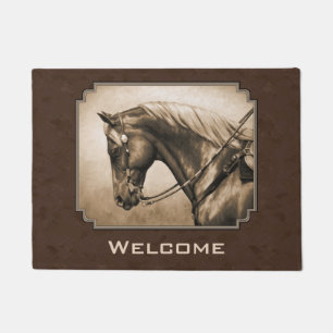 Old West Quarter Horse Sepia Brown Doormat