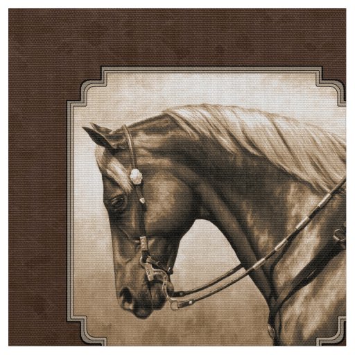 Old West Quarter Horse Sepia Brown Fabric