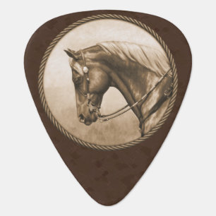 Old West Quarter Horse Sepia Brown Guitar Pick