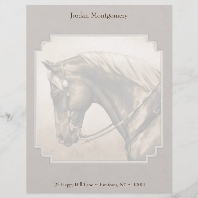 Old West Quarter Horse Sepia Brown Letterhead (Front)