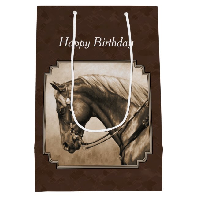 Old West Quarter Horse Sepia Brown Medium Gift Bag (Back)