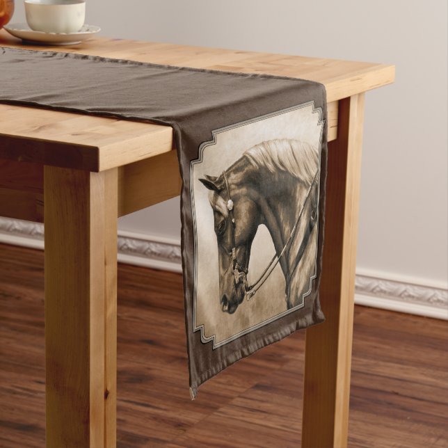 Old West Quarter Horse Sepia Brown Medium Table Runner (In Situ)