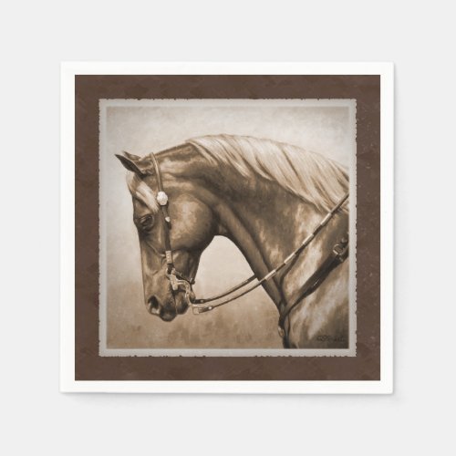 Old West Quarter Horse Sepia Brown Paper Napkins