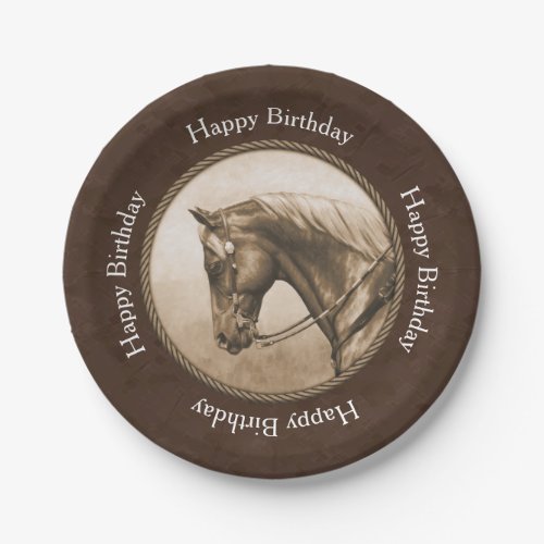 Old West Quarter Horse Sepia Brown Paper Plates