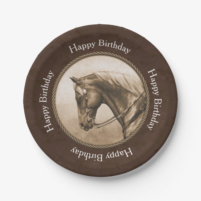 Old West Quarter Horse Sepia Brown Paper Plates (Front)