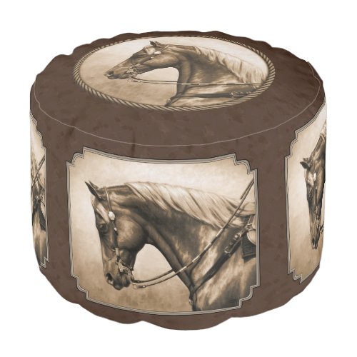 Old West Quarter Horse Sepia Brown Pouf