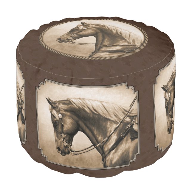 Old West Quarter Horse Sepia Brown Pouf (Angled Front)