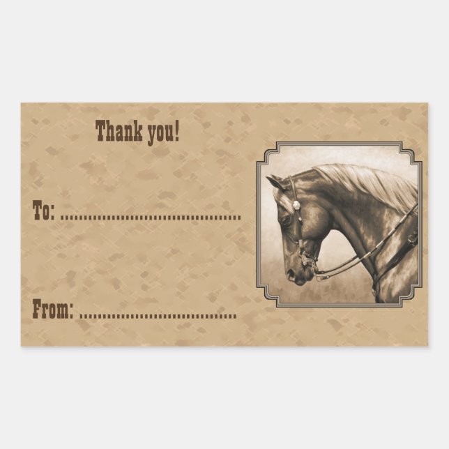 Old West Quarter Horse Sepia Brown Rectangular Sticker (Front)