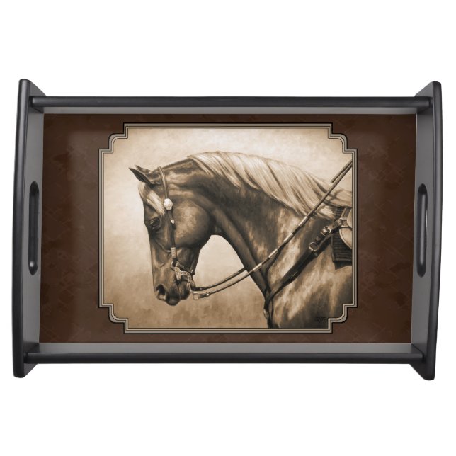 Old West Quarter Horse Sepia Brown Serving Tray (Front)