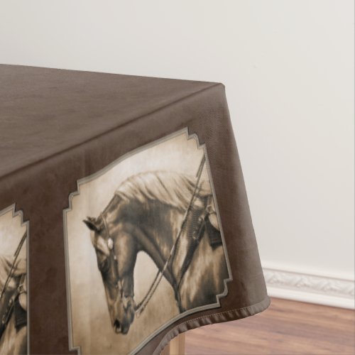 Old West Quarter Horse Sepia Brown Tablecloth