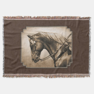 Old West Quarter Horse Sepia Brown Throw Blanket