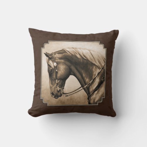 Old West Quarter Horse Sepia Brown Throw Pillow
