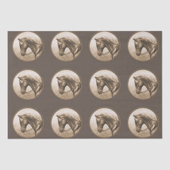 Old West Quarter Horse Sepia Brown Tissue Paper (Front)
