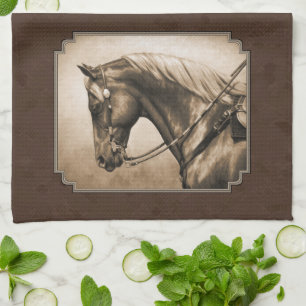Old West Quarter Horse Sepia Brown Towel