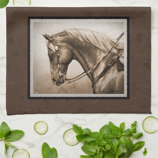 Old West Quarter Horse Sepia Brown Towel (Folded)