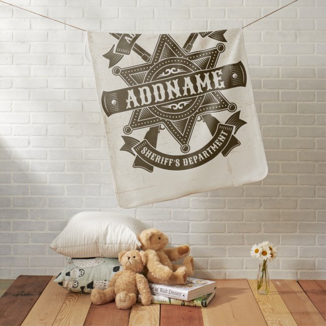 Old West Sheriff Deputy Rifles Badge Personalized Baby Blanket (In Situ)