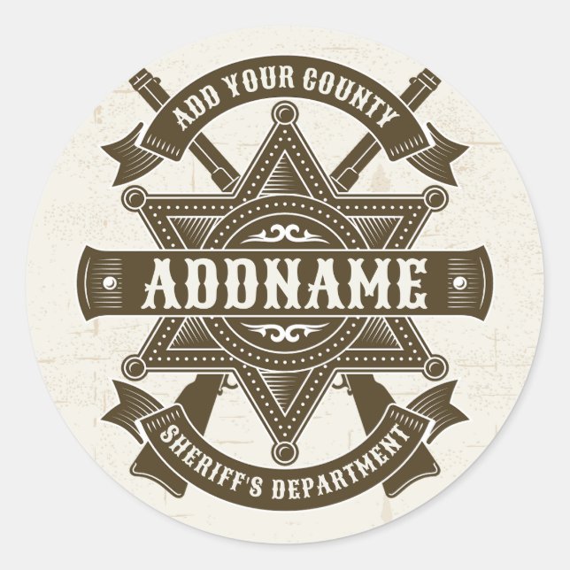 Old West Sheriff Deputy Rifles Badge Personalized Classic Round Sticker (Front)