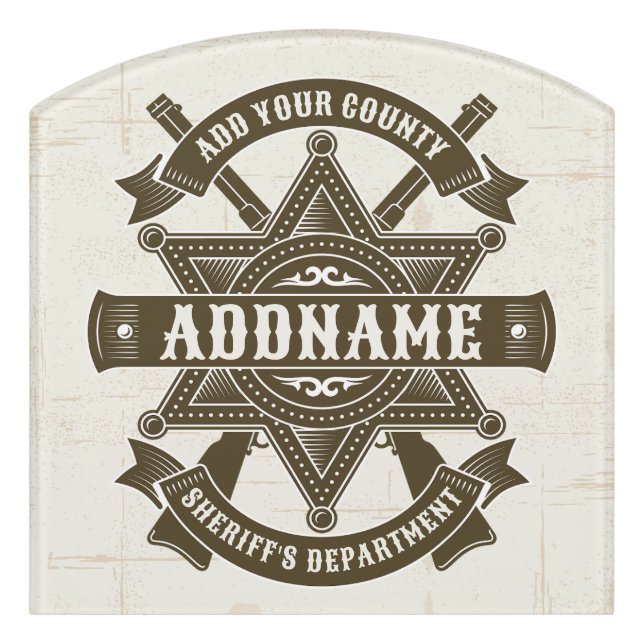 Old West Sheriff Deputy Rifles Badge Personalized Door Sign (Contour Front)
