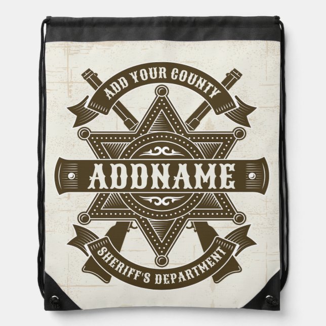 Old West Sheriff Deputy Rifles Badge Personalized Drawstring Bag (Front)