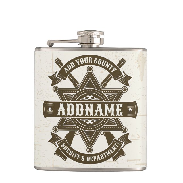 Old West Sheriff Deputy Rifles Badge Personalized Flask (Front)