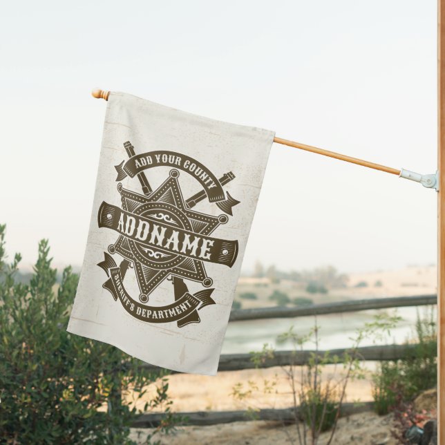 Old West Sheriff Deputy Rifles Badge Personalized House Flag (Insitu (Back))