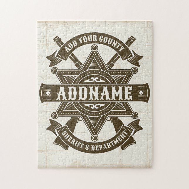 Old West Sheriff Deputy Rifles Badge Personalized Jigsaw Puzzle (Vertical)