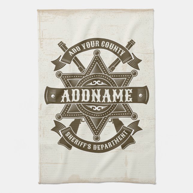 Old West Sheriff Deputy Rifles Badge Personalized Kitchen Towel (Vertical)