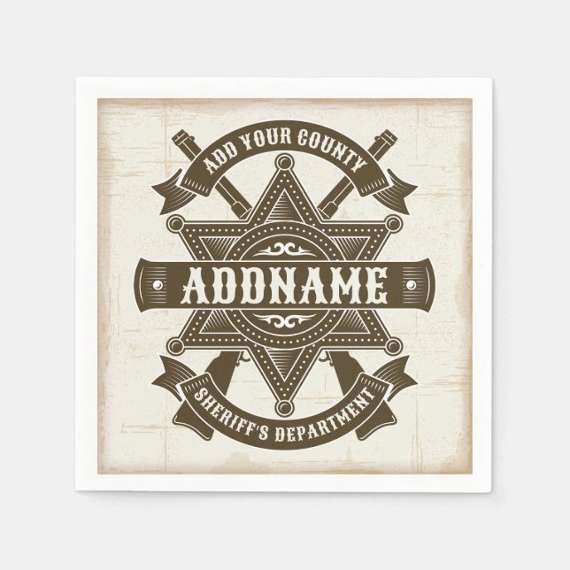 Old West Sheriff Deputy Rifles Badge Personalized Napkins (Front)