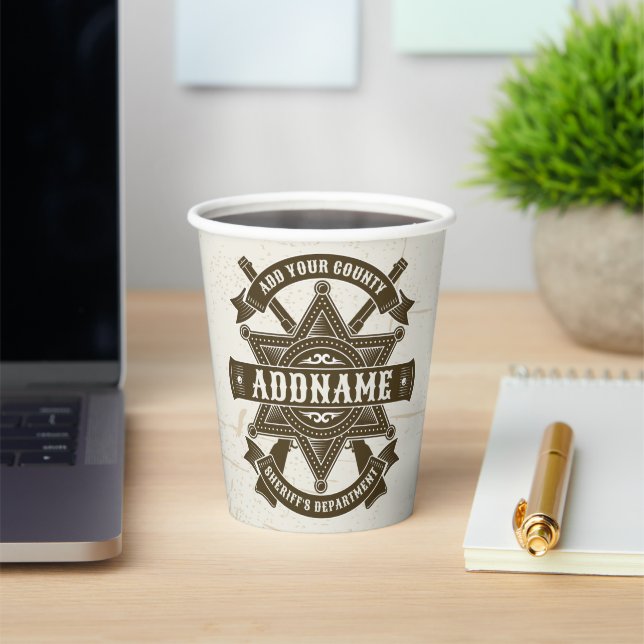 Old West Sheriff Deputy Rifles Badge Personalized Paper Cups (Insitu)