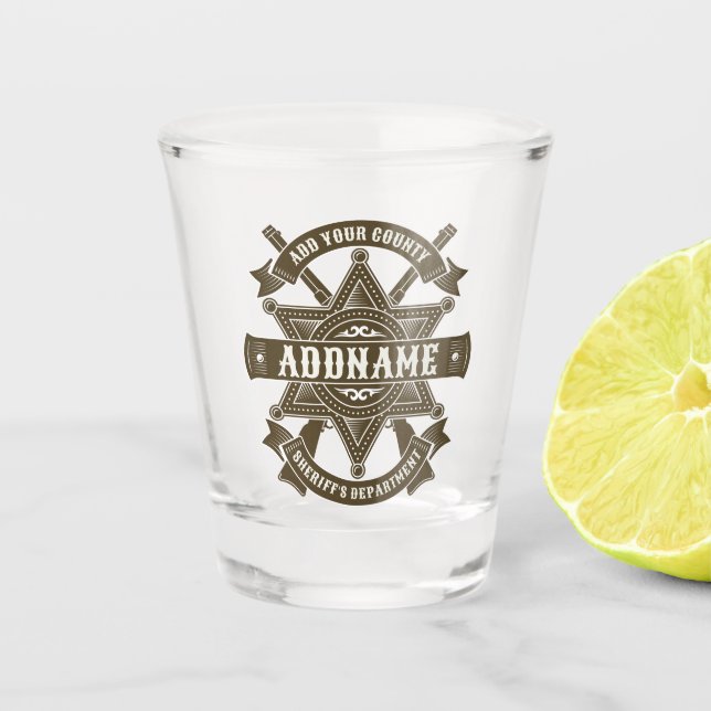 Old West Sheriff Deputy Rifles Badge Personalized Shot Glass (Front)