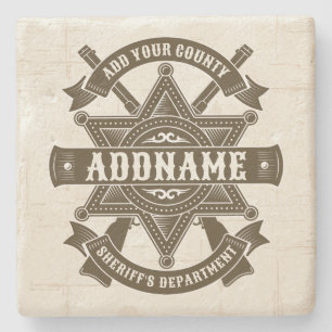 Old West Sheriff Deputy Rifles Badge Personalized Stone Coaster