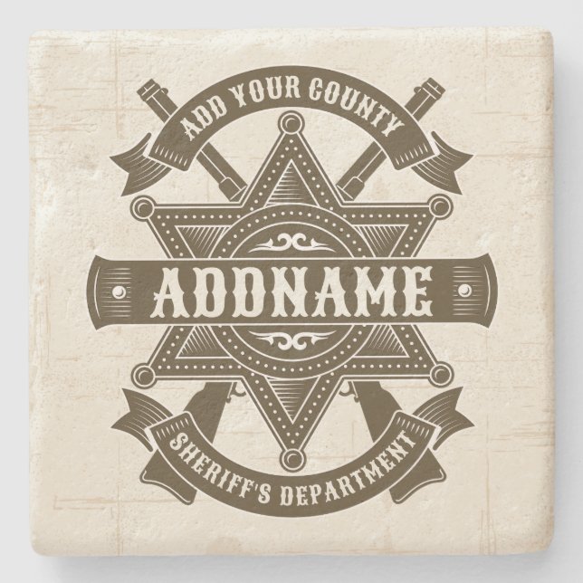 Old West Sheriff Deputy Rifles Badge Personalized Stone Coaster (Front)