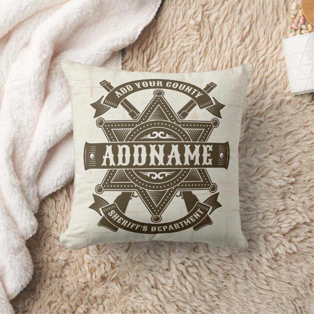 Old West Sheriff Deputy Rifles Badge Personalized Throw Pillow (Blanket)
