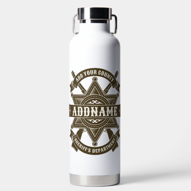 Old West Sheriff Deputy Rifles Badge Personalized Water Bottle (Front)
