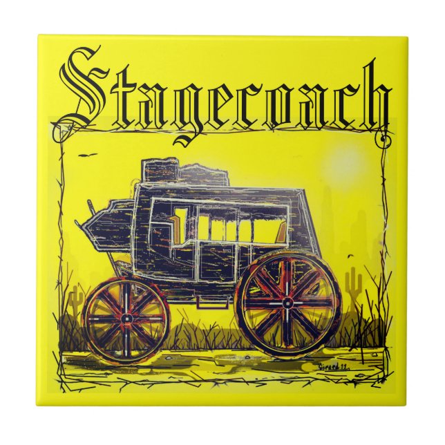 Old West Stagecoach Ceramic Tile (Front)