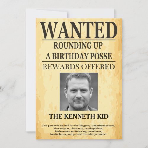 Old West Wanted Poster Birthday 50th Fifty Invitation