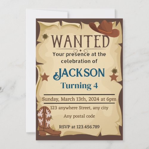 Old West wanted poster Invitation
