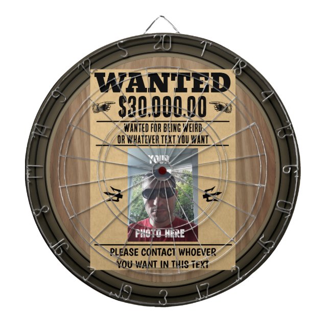 Old West Wanted Poster Personalized PHOTO and TEXT Dart Board (Front)