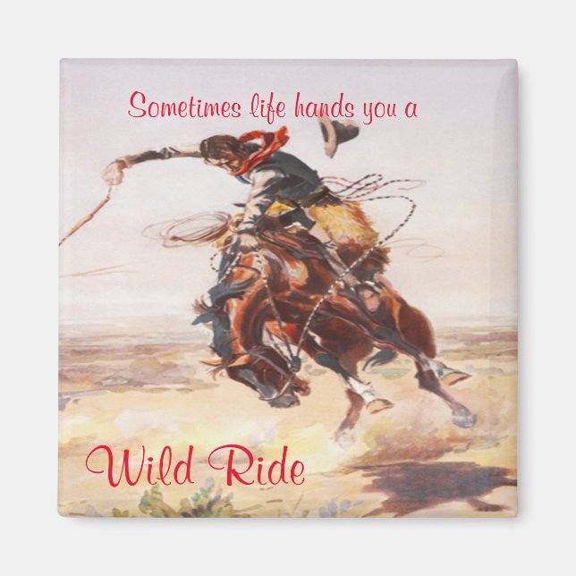Old Western Cowboy on Bucking Horse Magnet (Front)