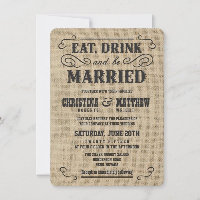 Old Western Rustic Burlap Wedding Invitations (Front)