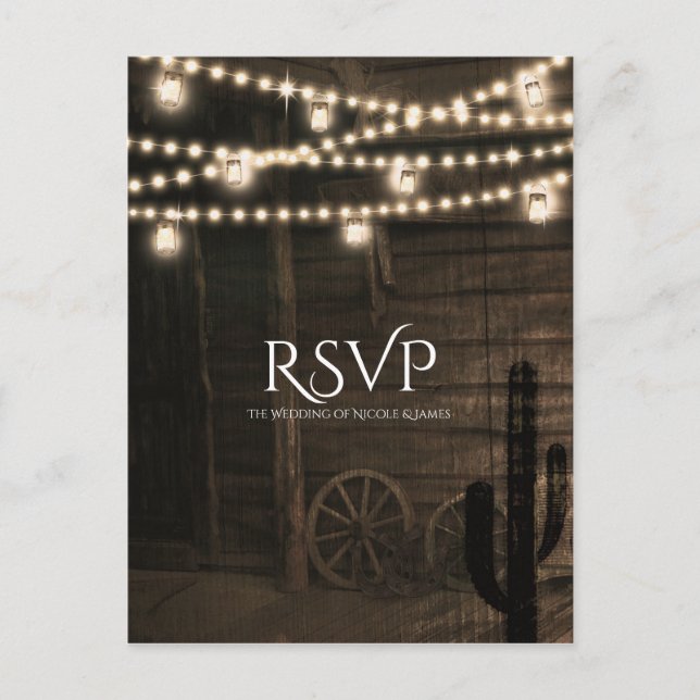 Old Western Saloon Rustic Wedding RSVP Invitation Postcard (Front)