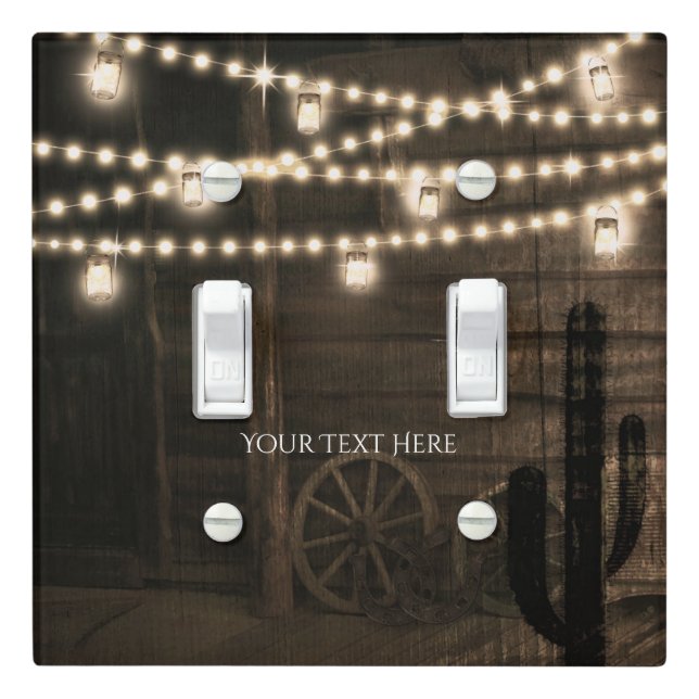 Old Western Saloon & String Lights Cool Rustic Light Switch Cover (In Situ)