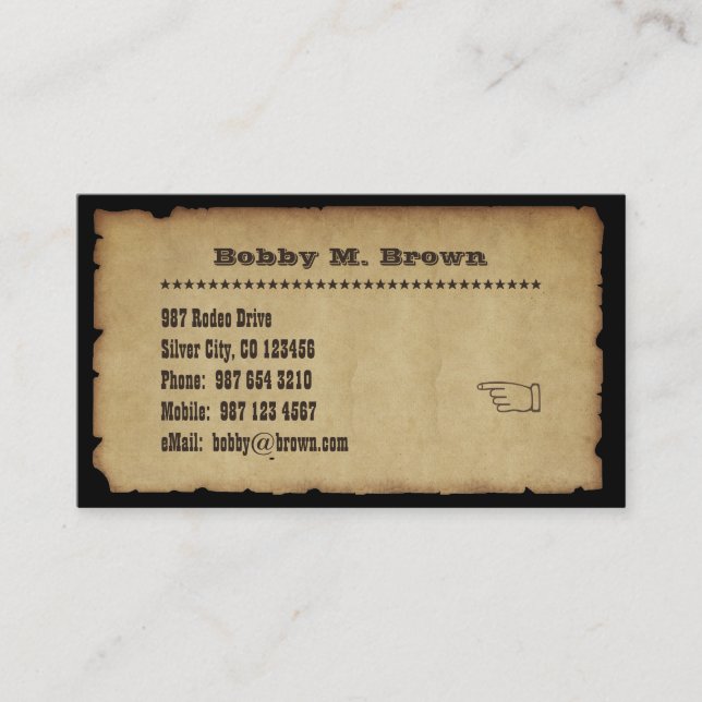 Old Western Style Business Card (Front)