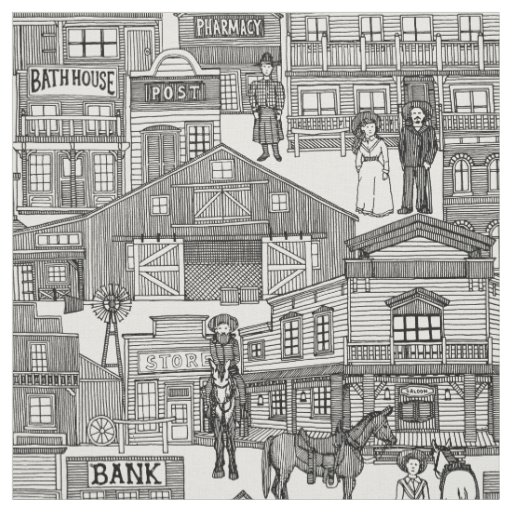 old western town black white fabric